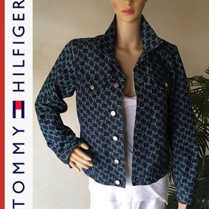 Vintage Tommy Hilfiger TH logo Blue denim Jean Jacket logo buttons Women Medium